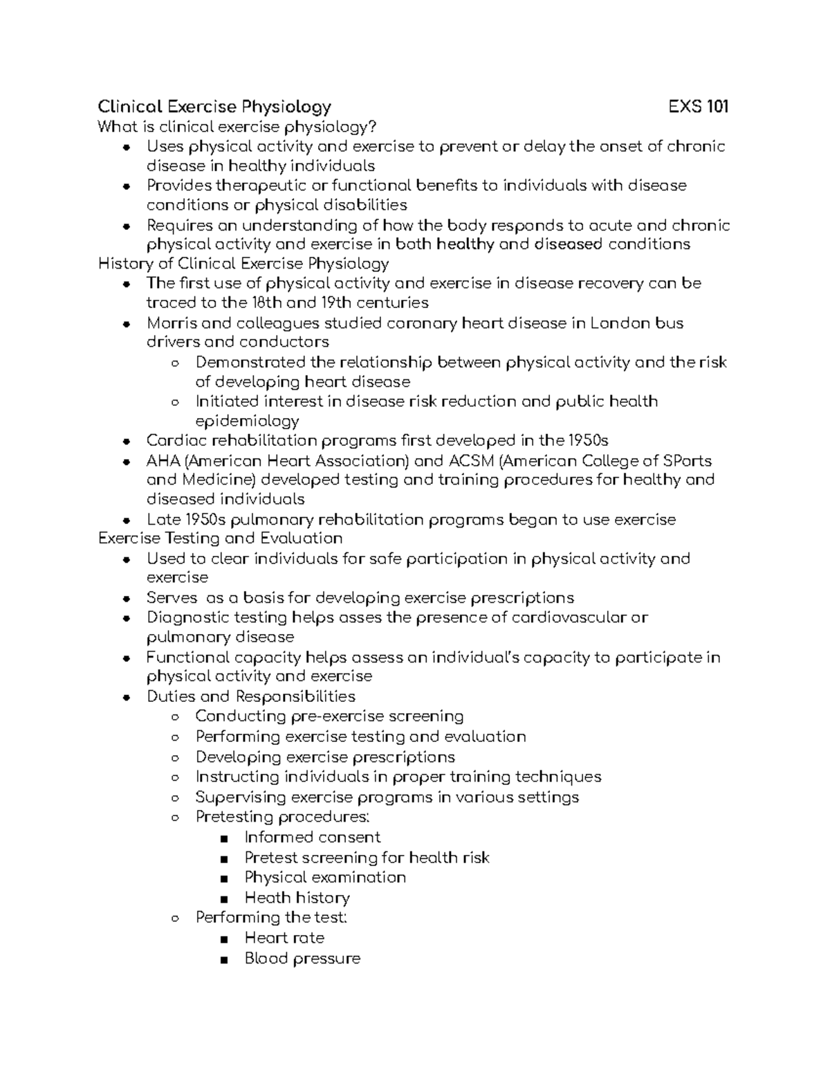 Clinical Exercise Physiology - EXS 101 - Dr. Morgan - Clinical Exercise ...