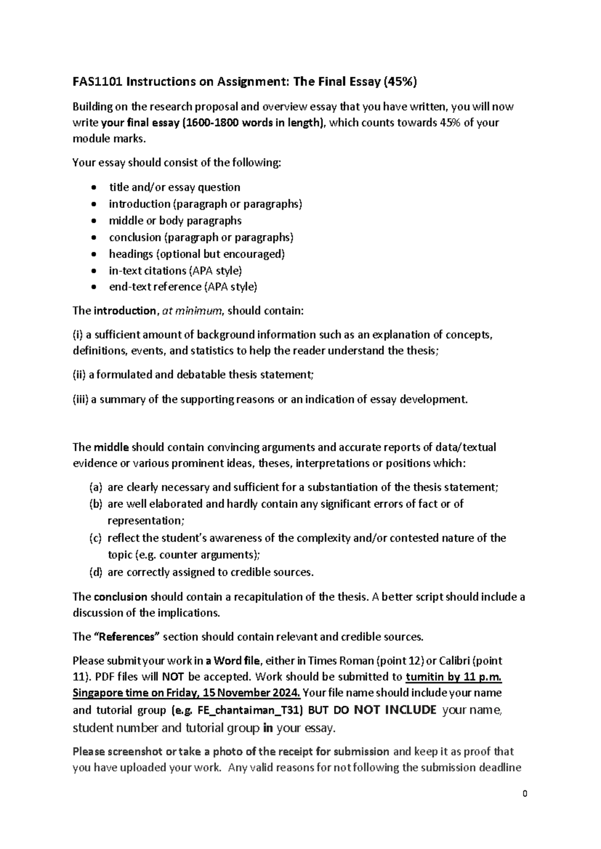 Assignment 3 final essay - FAS1101 Instructions on Assignment: The ...