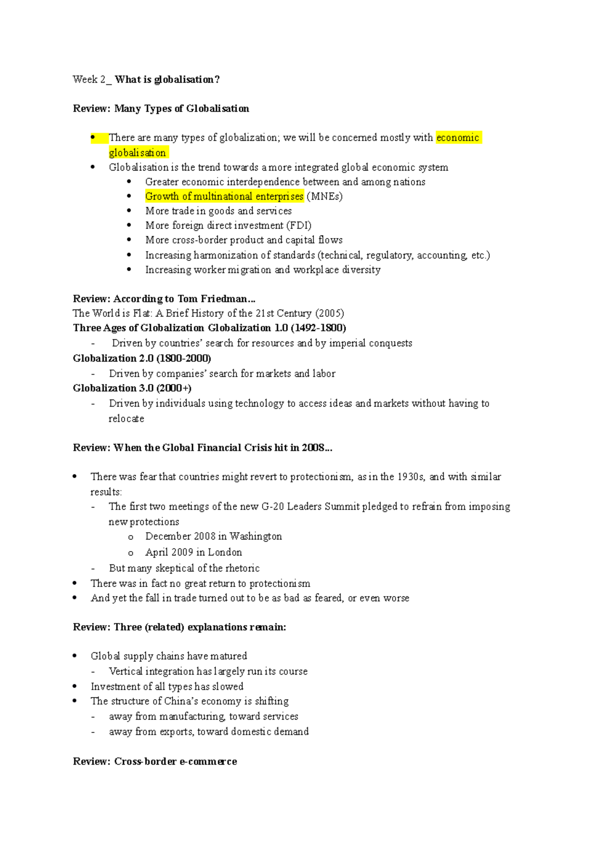 W2 Lecture What is globalisation - MGMT8003 - MQ - Studocu