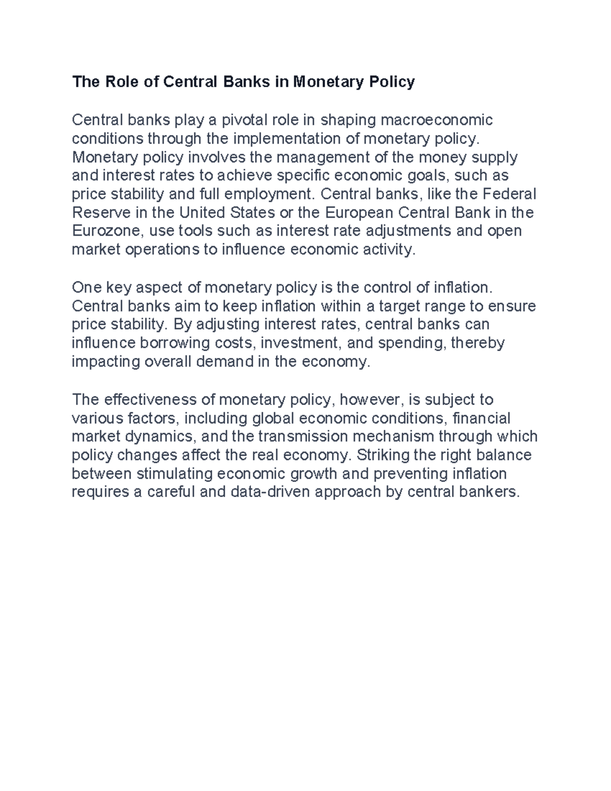 central bank essay