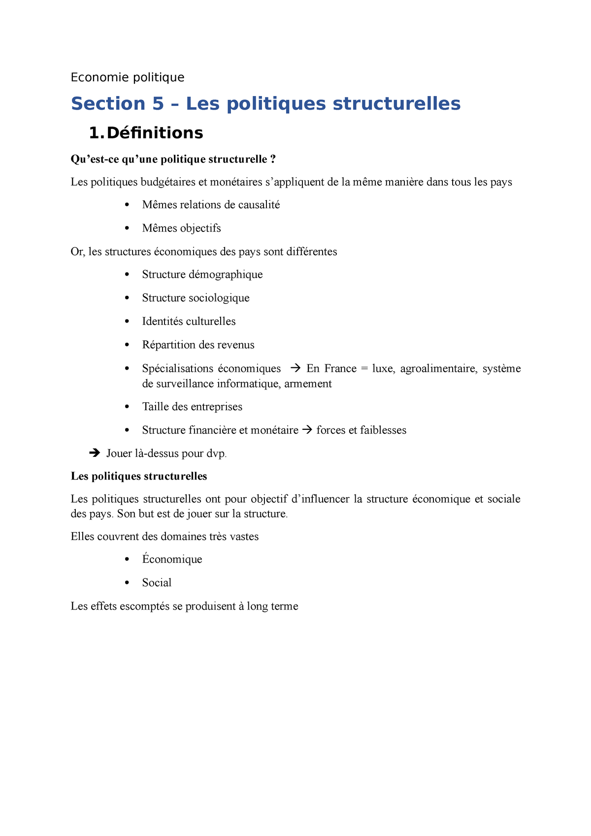 05 – Les Politiques Structurelles - Economie Politique Section 5 – Les ...