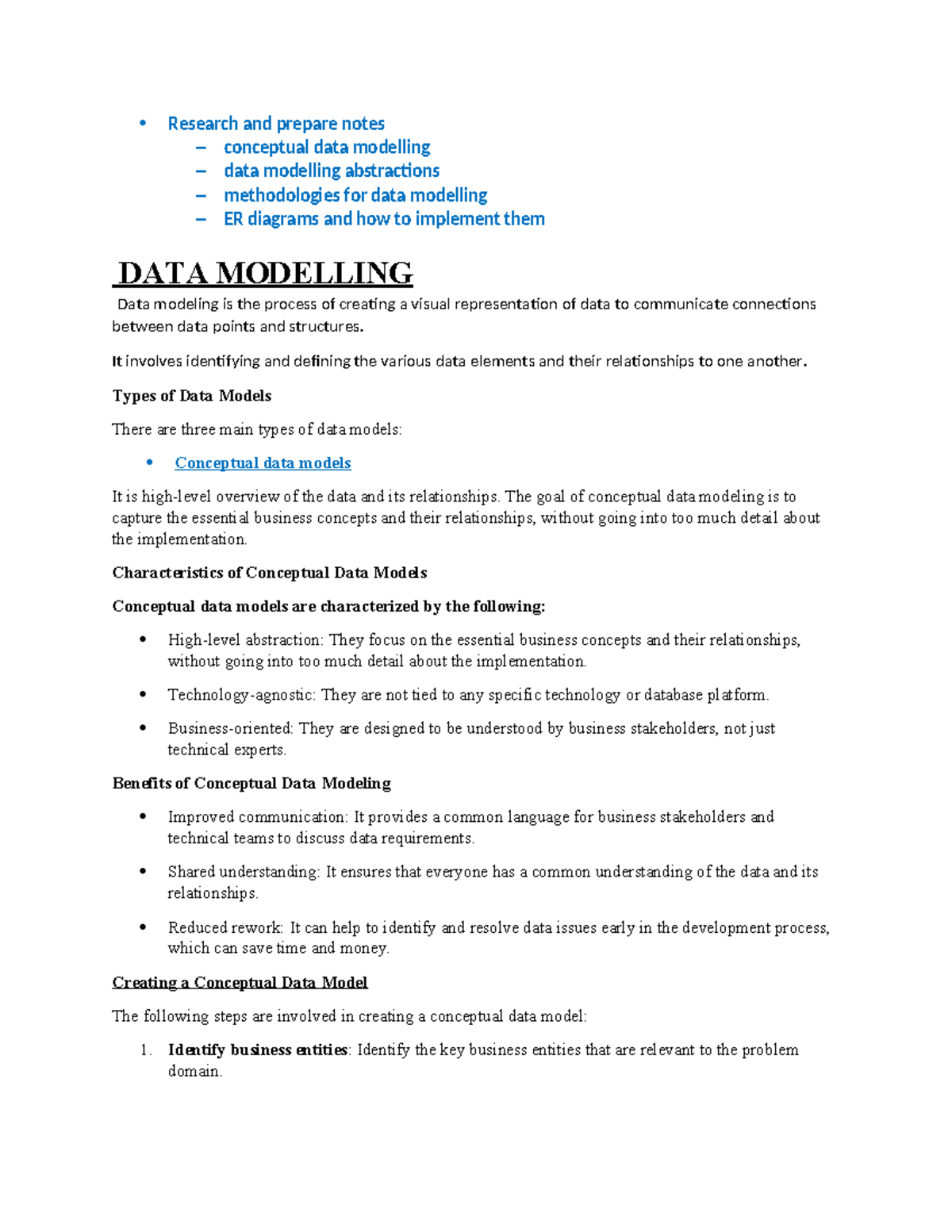 Assignment 2 Database - • Research and prepare notes – conceptual data ...