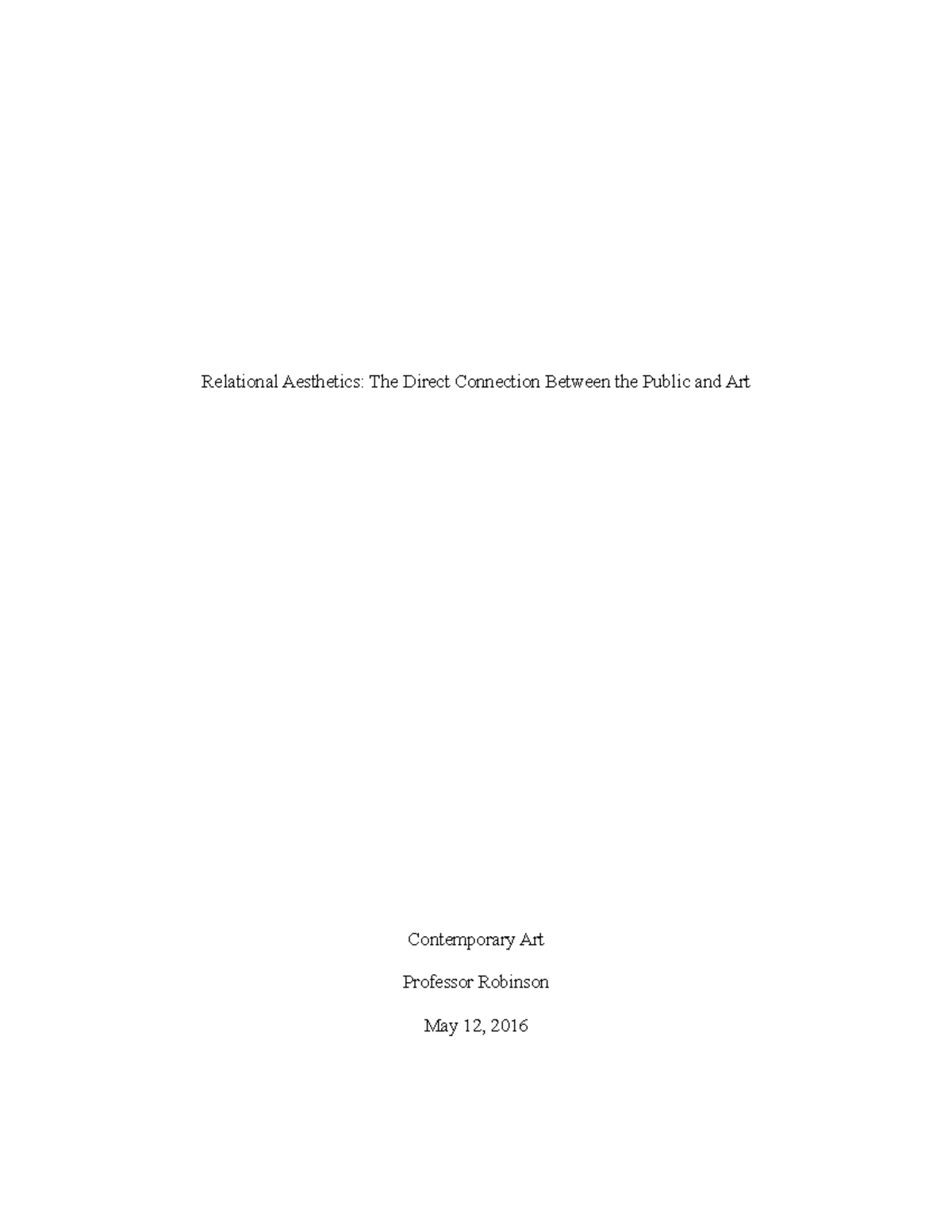 Final Paper - NYU Assignment - Relational Aesthetics: The Direct ...