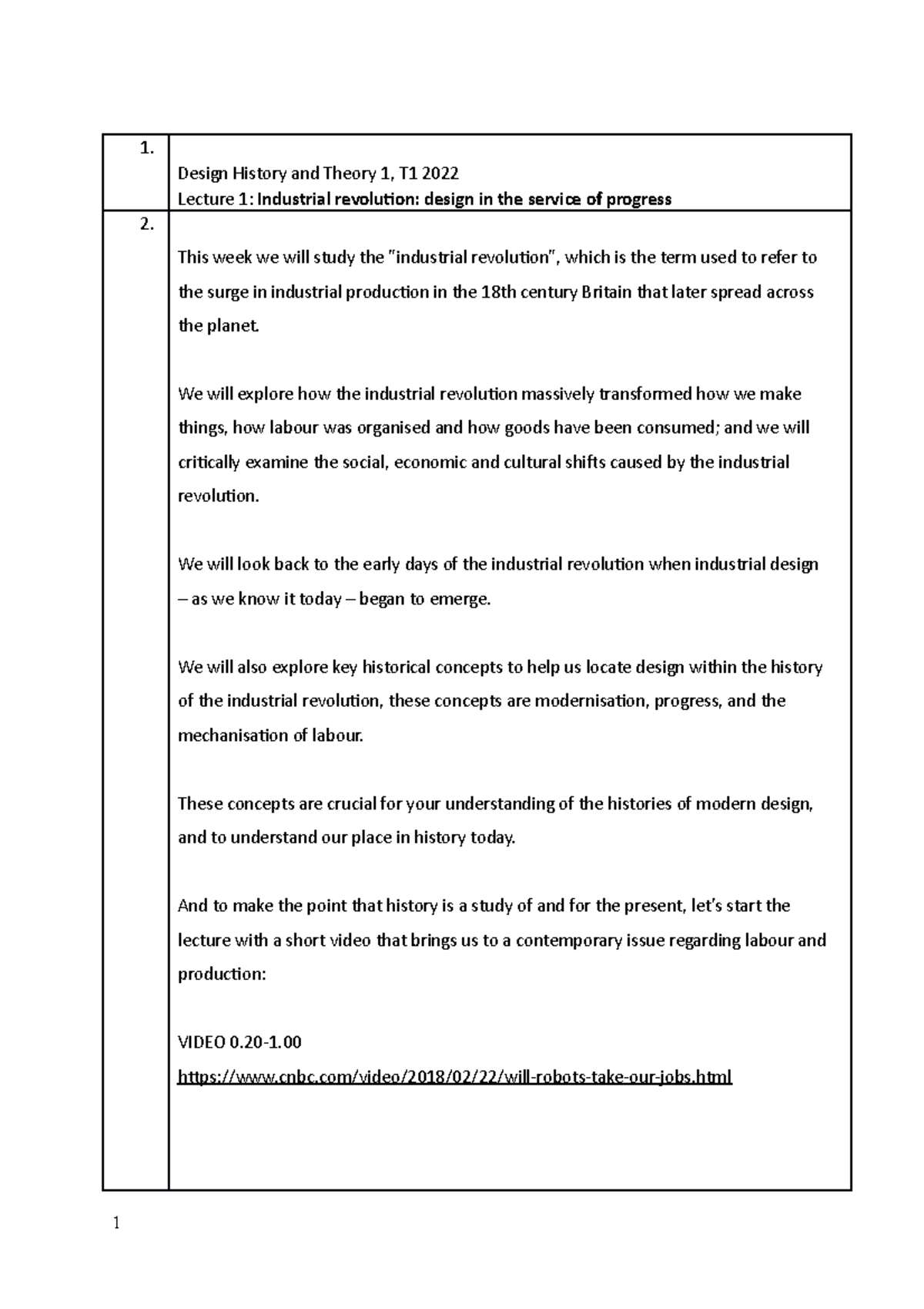 DDES1200 lecture 2 transcript (T1 2022) 1. Design History and Theory