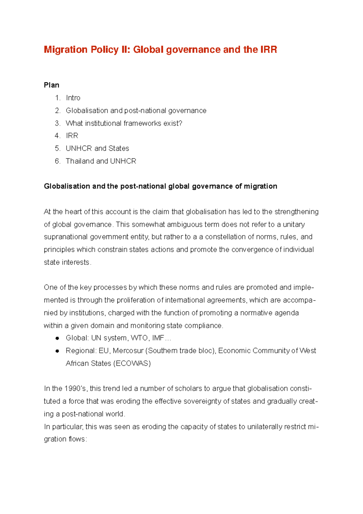 Migration Policy II- Global governance and the IRR - Intro 2 ...