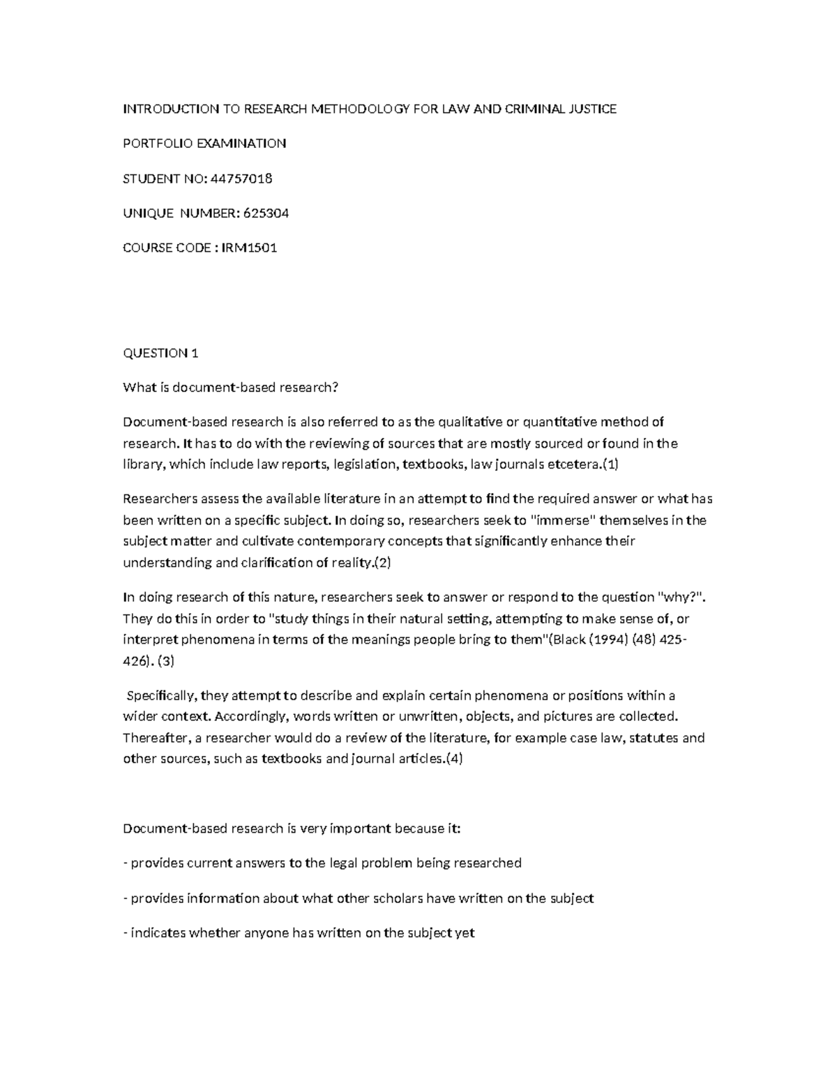 IRM1501 Introduction To Research Methodology Portfolio Examination ...