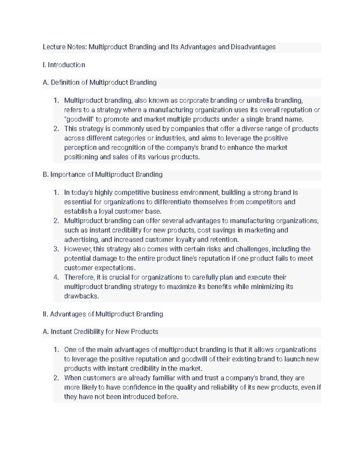 MKT2210 lecture notes 73 Lecture Notes Multiproduct Branding and Its