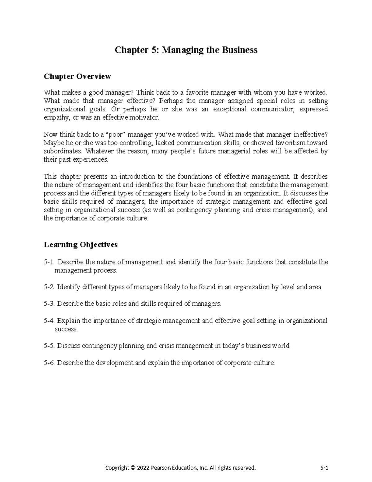 Chapter 5 - Business copy - Chapter 5: Managing the Business Chapter ...