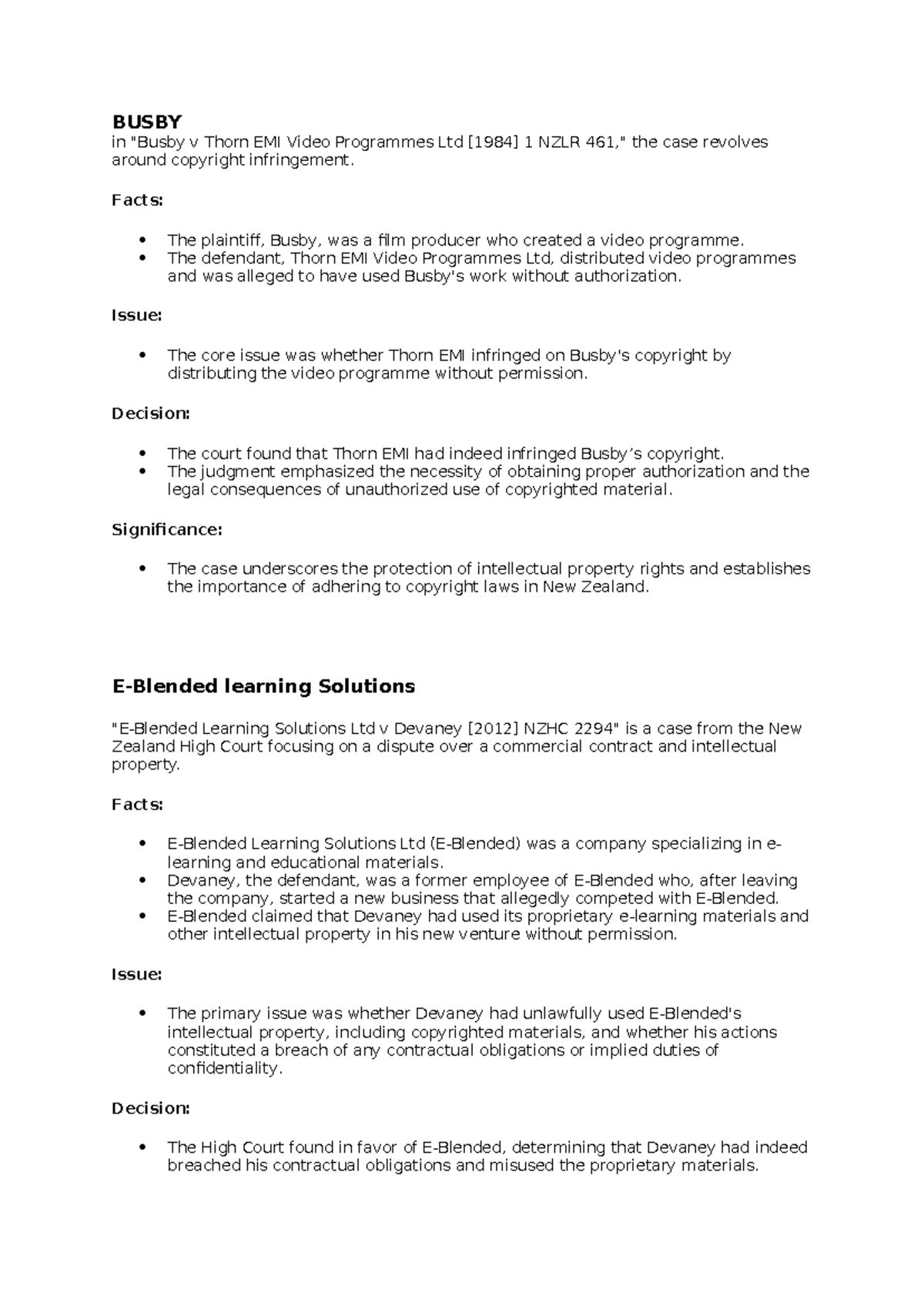 Cases laws297 case summaries BUSBY in "Busby v Thorn EMI Video