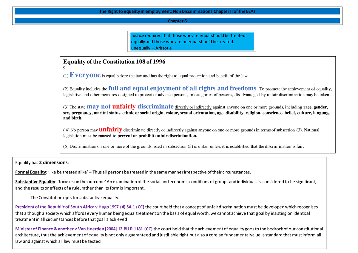 Mind Map 1 Chp II Of EEA - Labour Law - The Right To Equality In ...