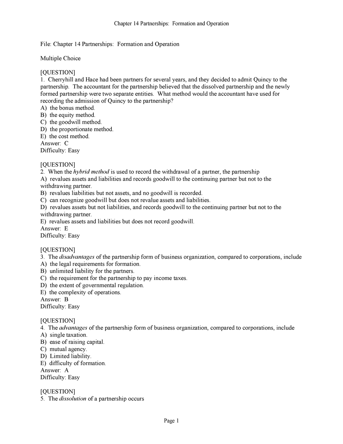 Chapter 14 Partnerships Formation And Operation - File: Chapter 14 ...