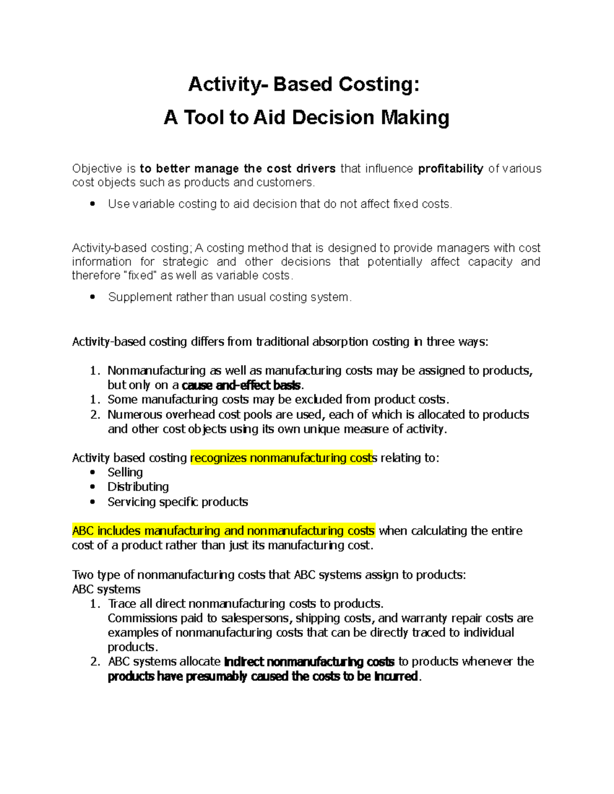 Chapter 4 - Notes - Activity- Based Costing: A Tool to Aid Decision ...