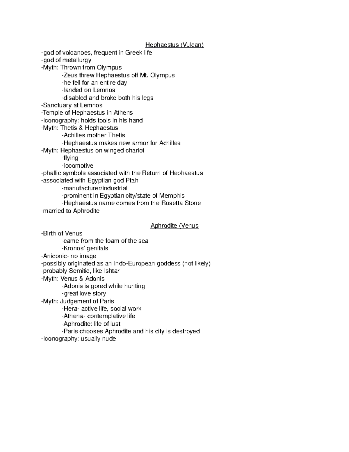 Hephaestus notes - Hephaestus (Vulcan) -god of volcanoes, frequent in ...