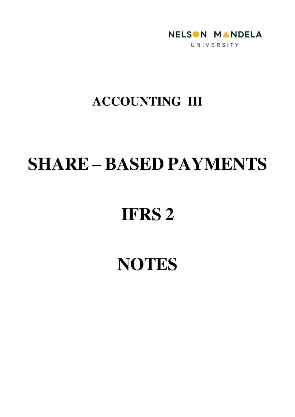 Share based payment - Notes - ACCOUNTING III SHARE – BASED PAYMENTS ...