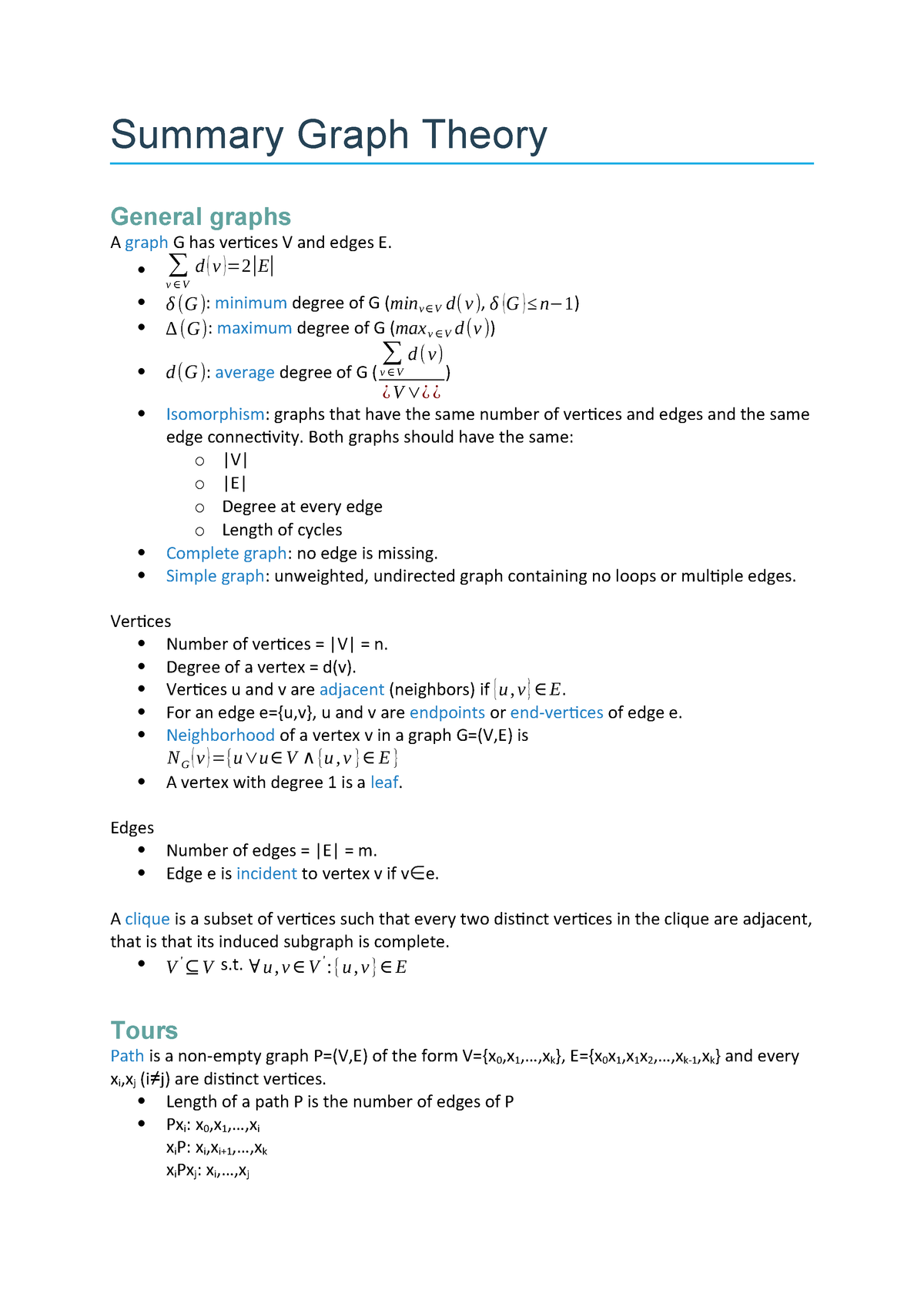 Summary Graph Theory Ken22 Studeersnel