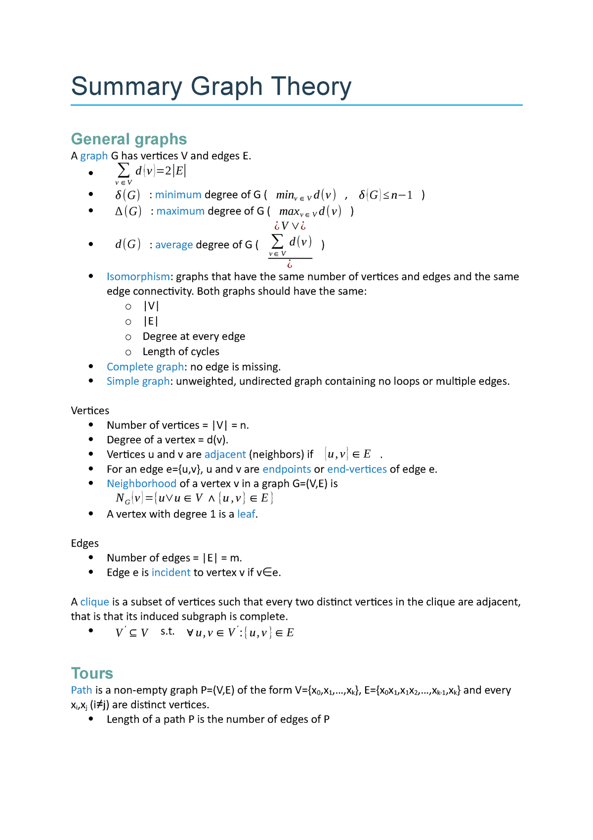 Summary Graph Theory Ken22 Maastricht University Studeersnel