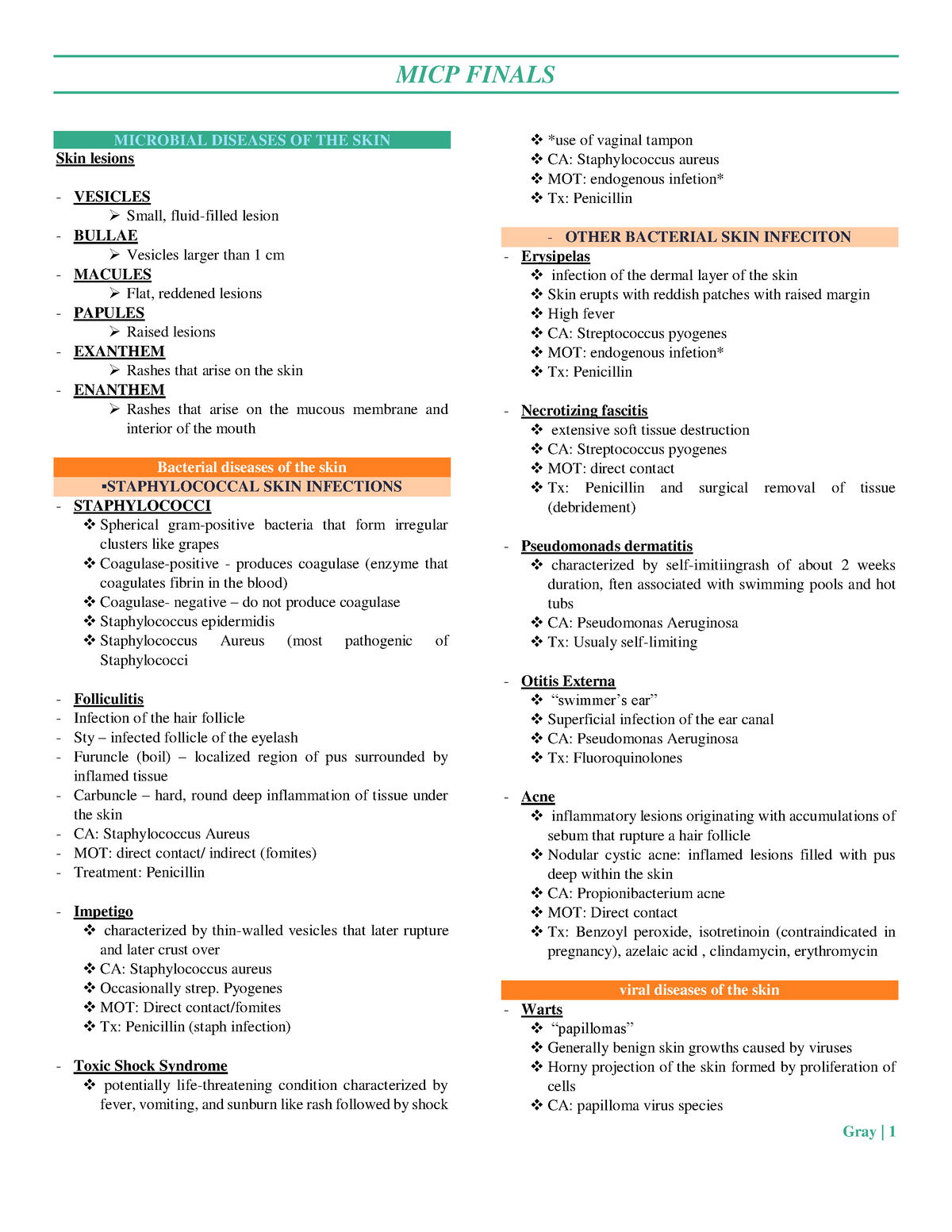 MICP finals 2 - micp lecture notes - MICROBIAL DISEASES OF THE SKIN ...