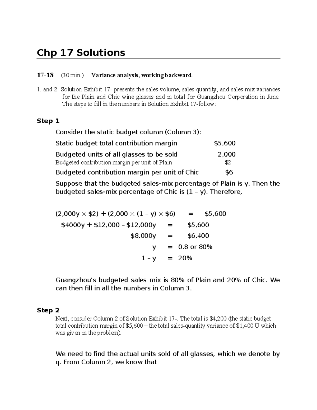 Chapter 17 solutions for practice in class - Chp 17 Solutions 17-18 (30 ...