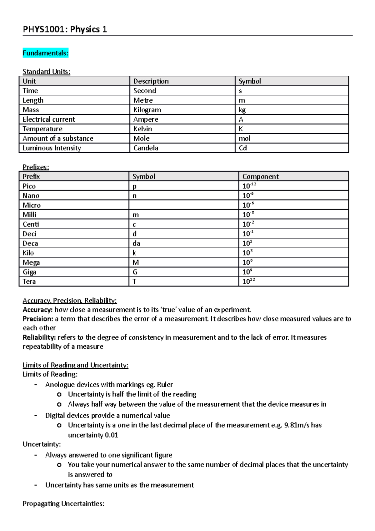 PHYS1001 - Full Semester Lecture Notes - PHYS1001: Physics 1 ...