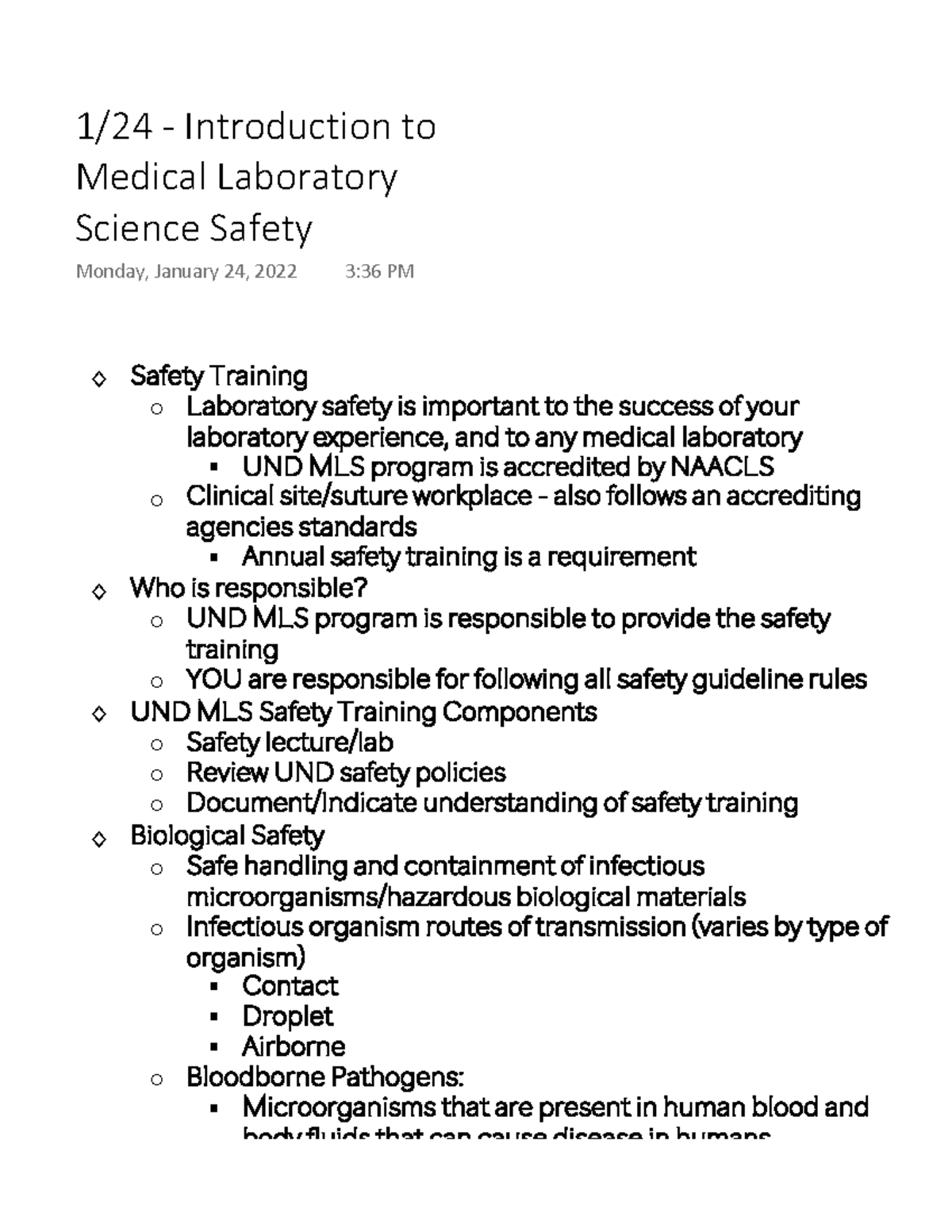 Introduction to Medical Laboratory Science Safety § § § § § § 1/24
