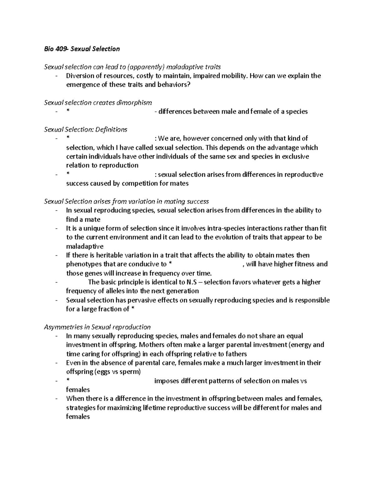 Bio 409- sexual selection - Bio 409- Sexual Selection Sexual selection ...