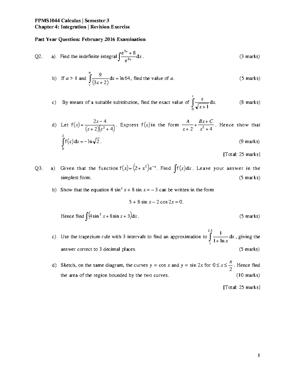 Revision Exercise-Integration pratice - Chapter 4: Integration ...