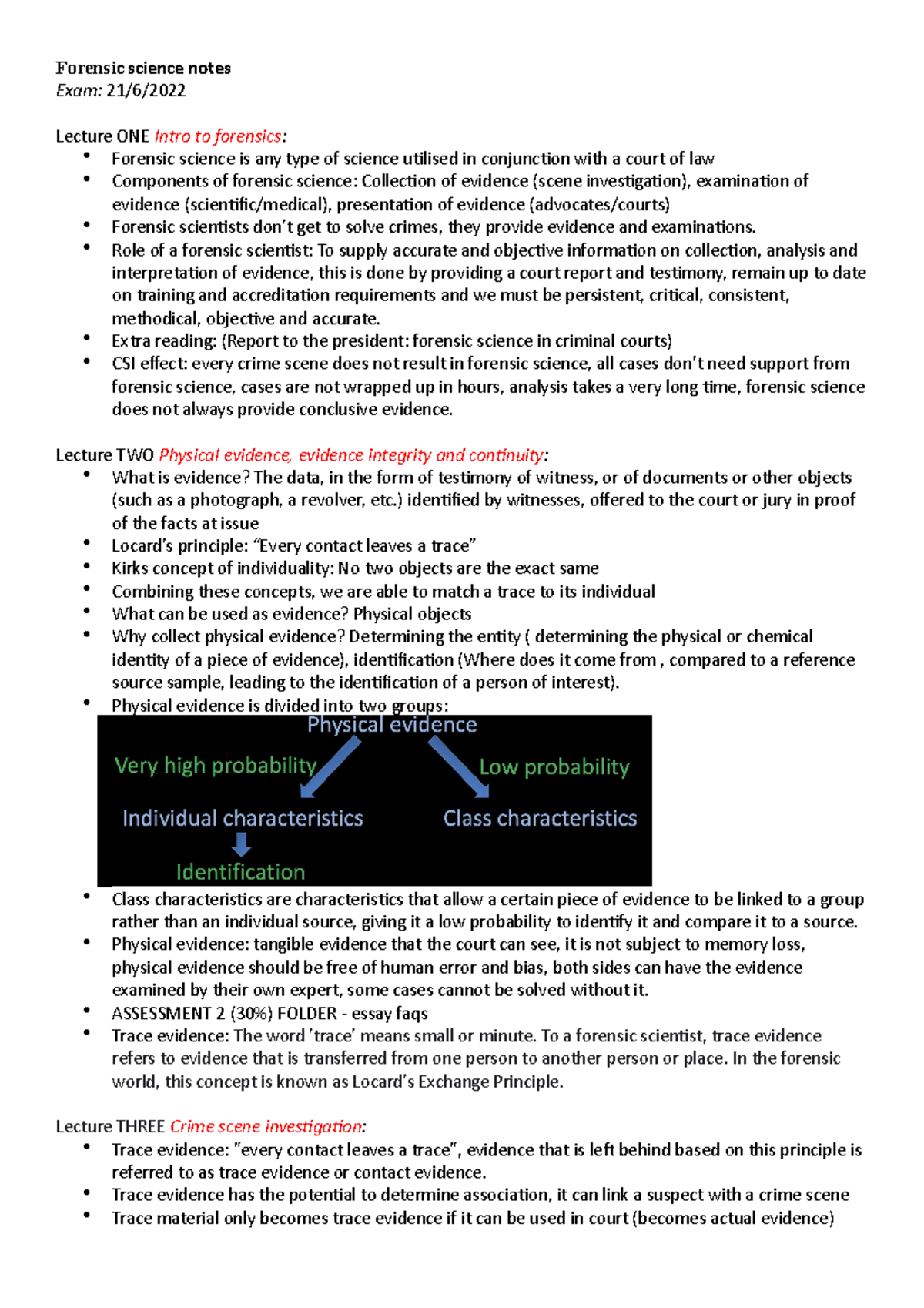 Forensic Science Notes Forensic Science Notes Exam Lecture One