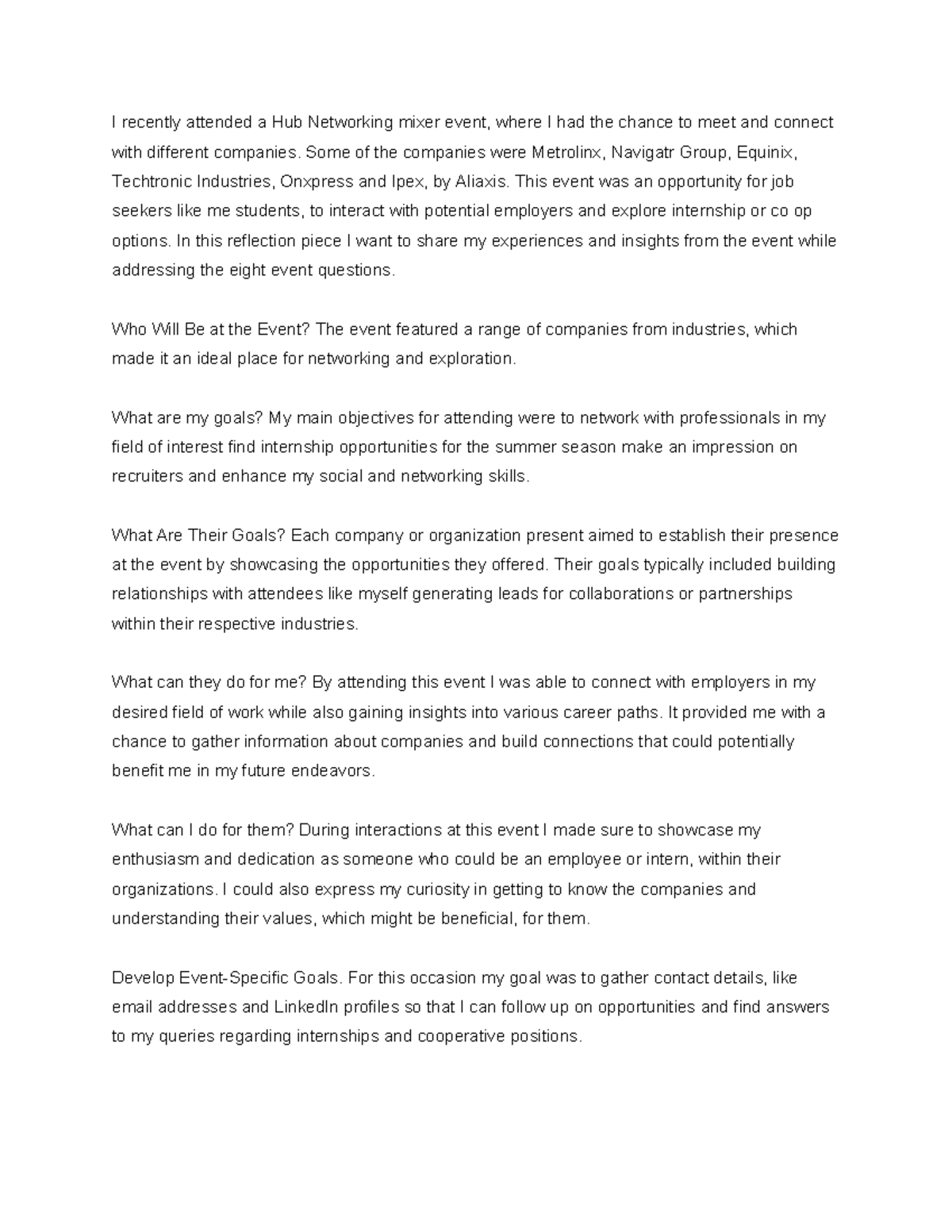 Assignment 5 I recently attended a Hub Networking mixer event, where