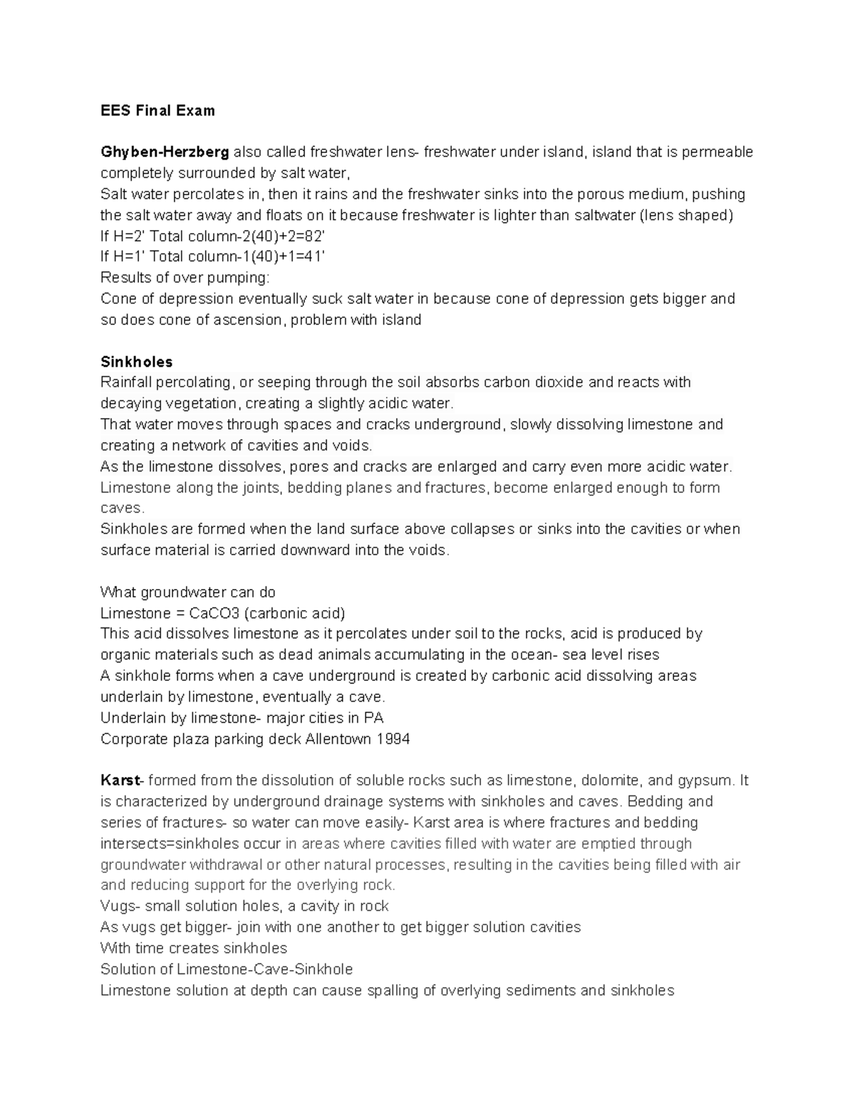 EES Study Guide Final - Lecture notes Last Unit - EES Final Exam Ghyben ...
