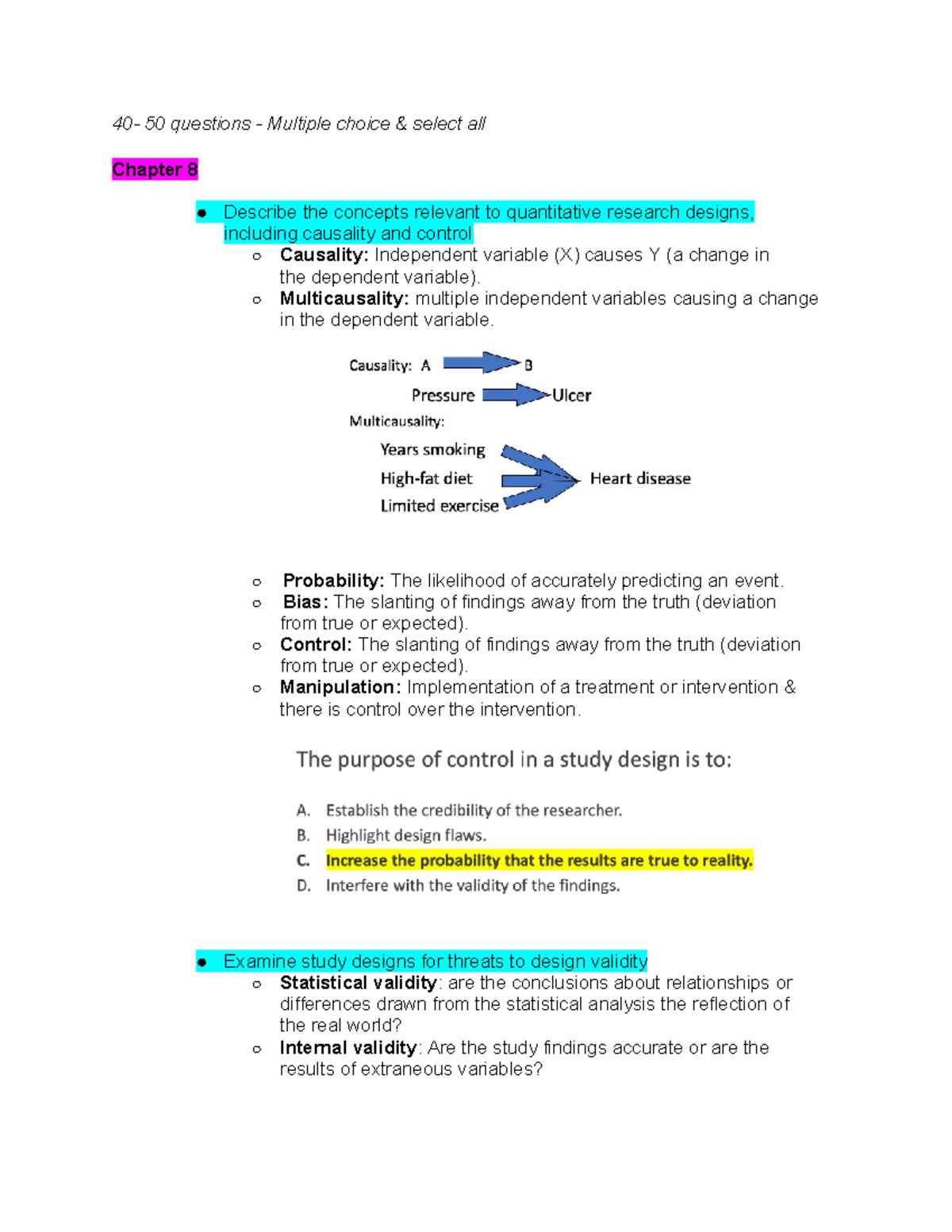EBP Exam 2 Study Guide - 40- 50 questions - Multiple choice & select ...