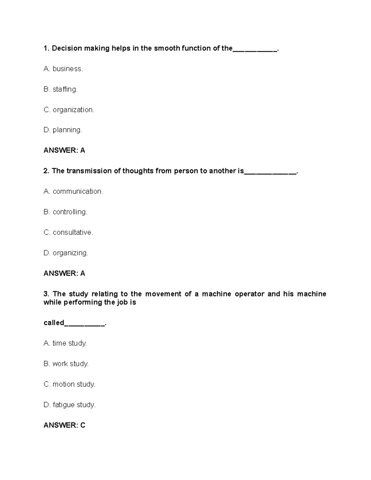 decision making and problem solving mcq