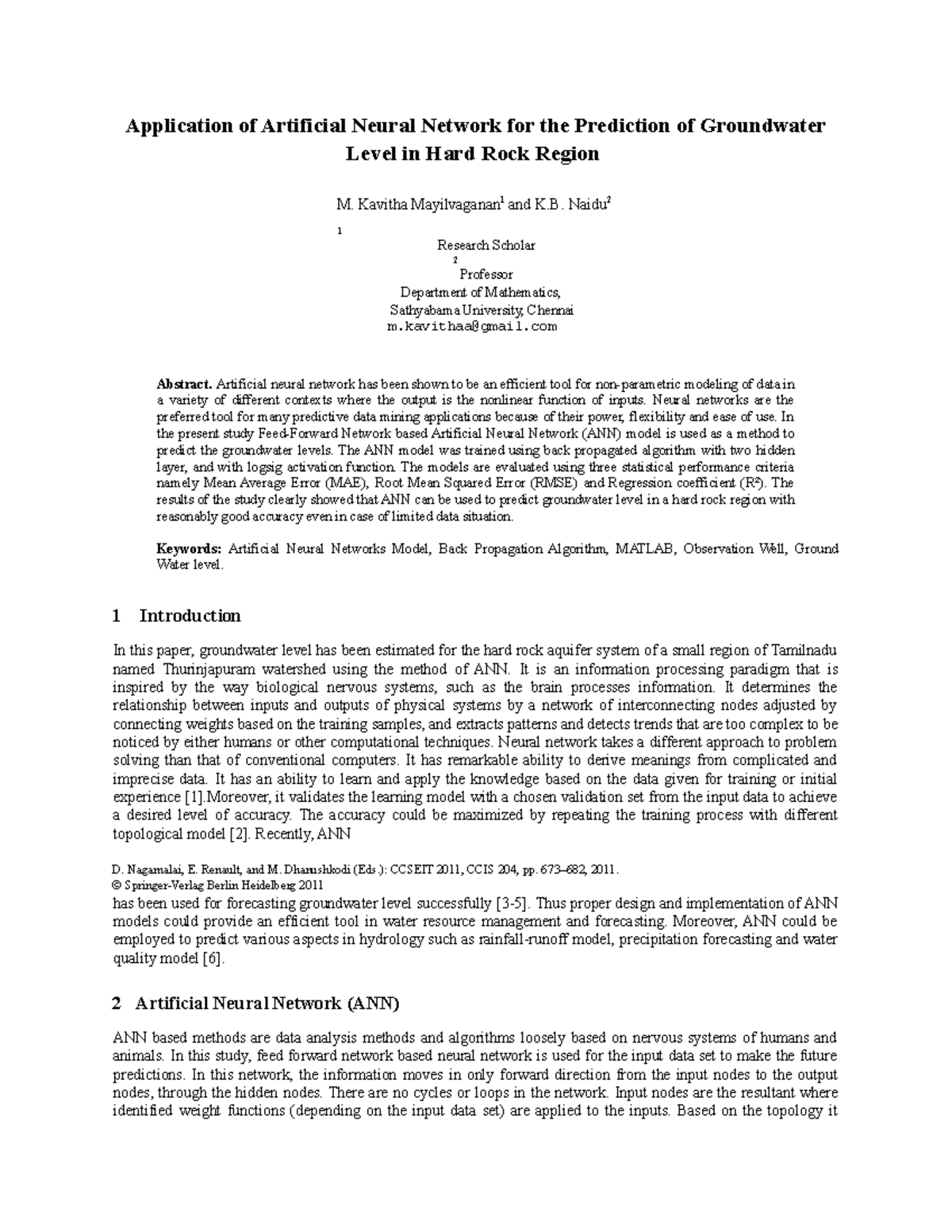 Application of Artificial Neural Network for the Prediction of ...