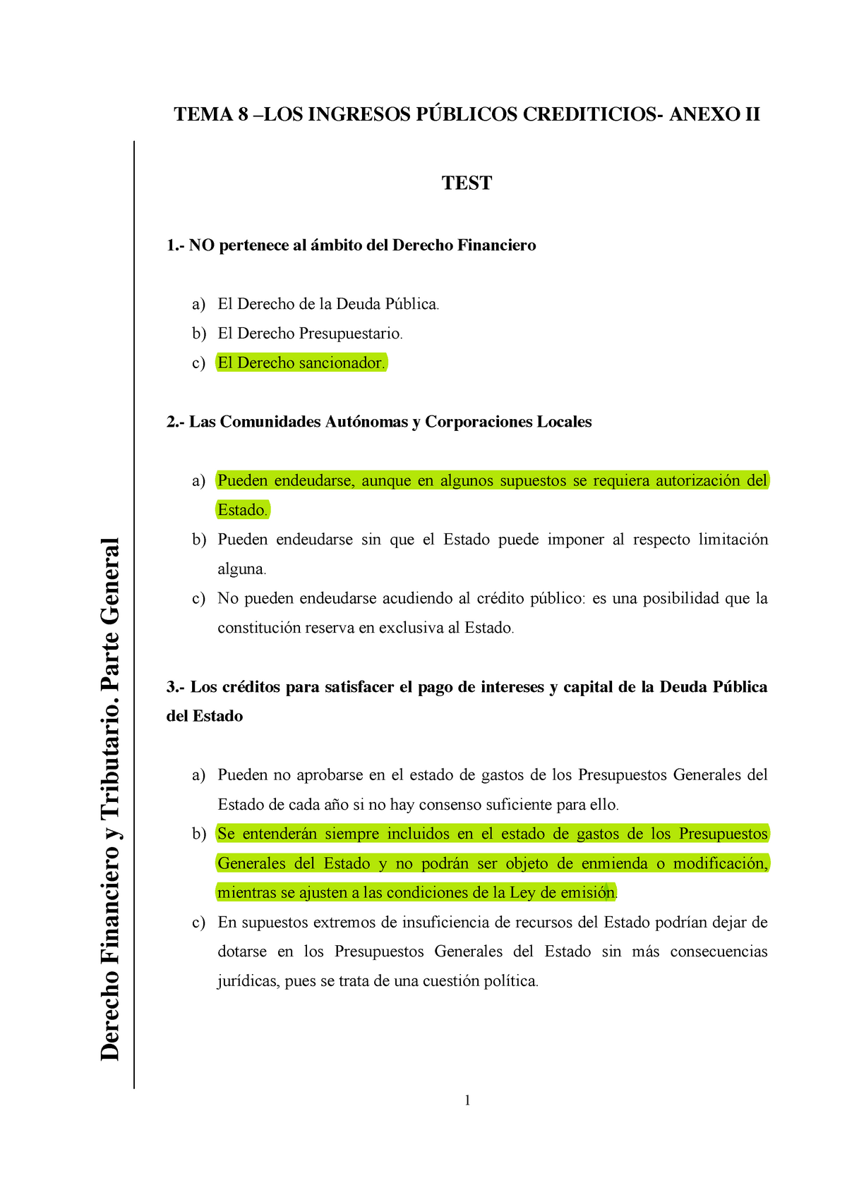 Test 2019, Preguntas Y Respuestas - Derecho Financiero Y Tributario ...