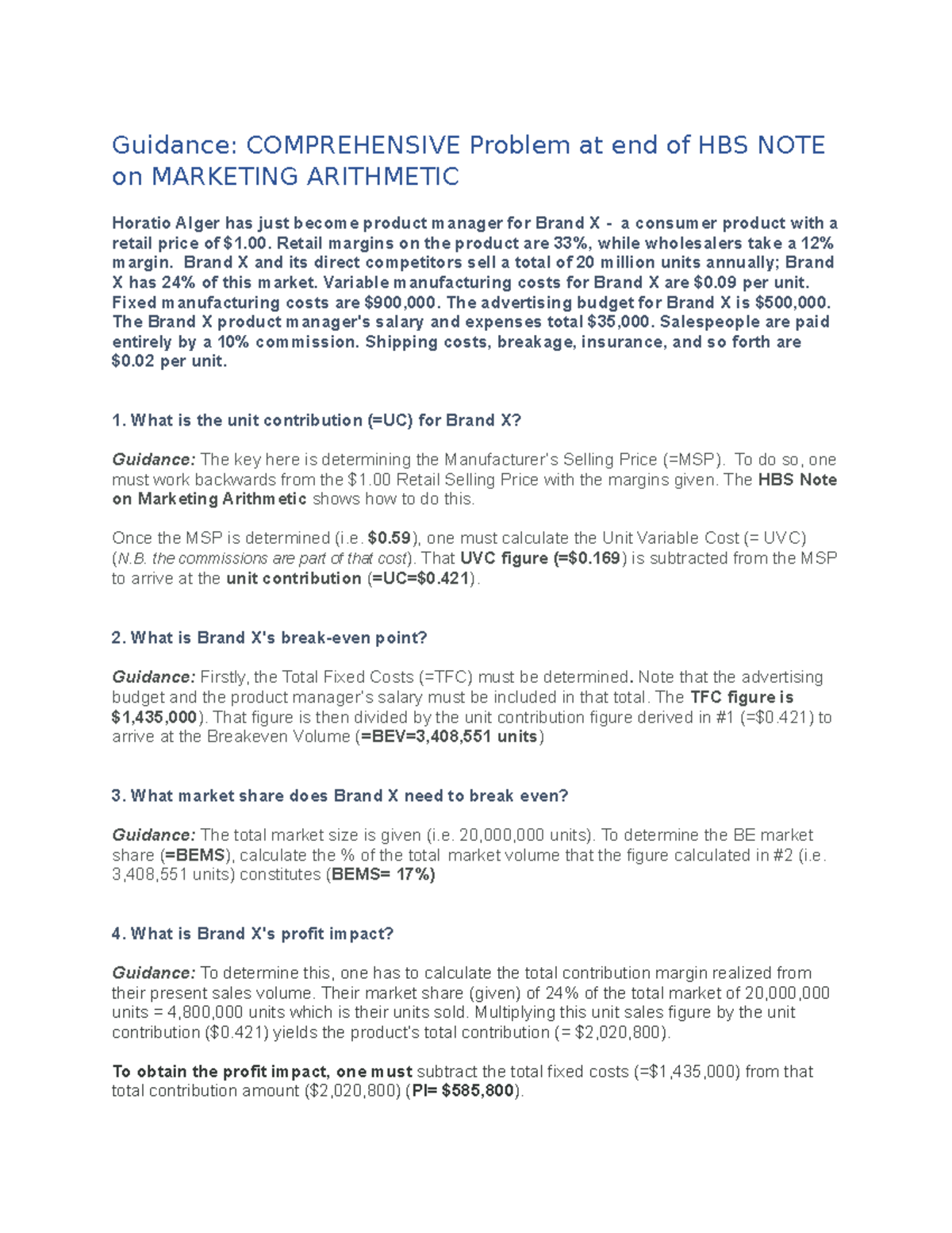 Guidance HBS Note Problem v2 - Guidance: COMPREHENSIVE Problem at end ...