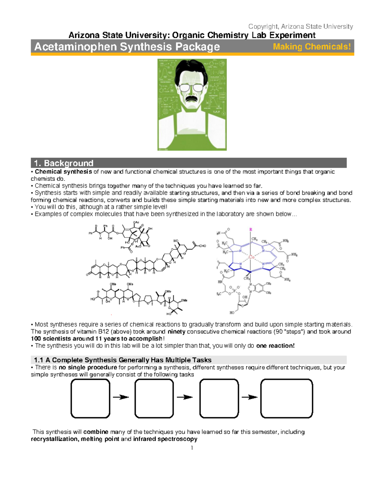 Acetominophen Acetaminophen Lab Synthesis Packet Copyright, Arizona State University Arizona