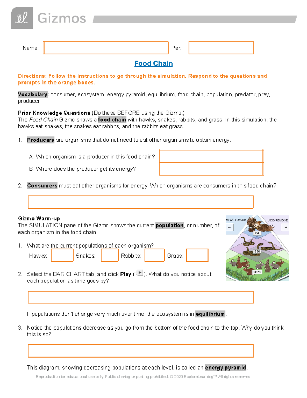 Gizmos Food Chain - Every Day Assignment - Name: Per: Food Chain ...