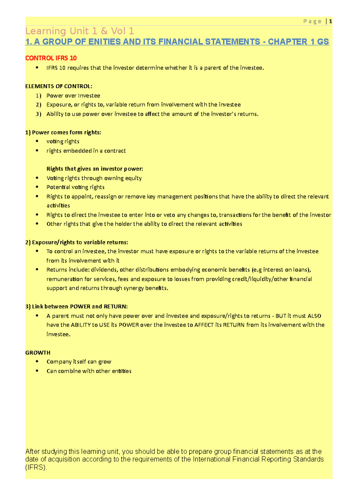 FAC3704 LU 1 Notes - Learning Unit 1 & Vol 1 1. A GROUP OF ENITIES AND ...