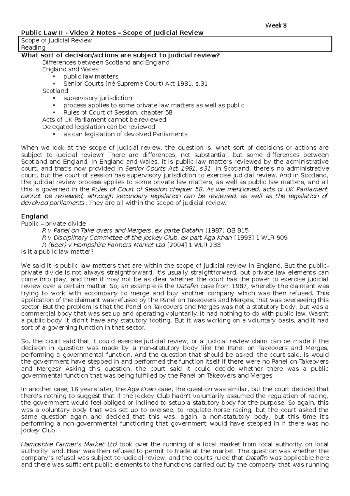 Public Law II - Video 2 Notes – Scope of Judicial Review - Week 8 ...