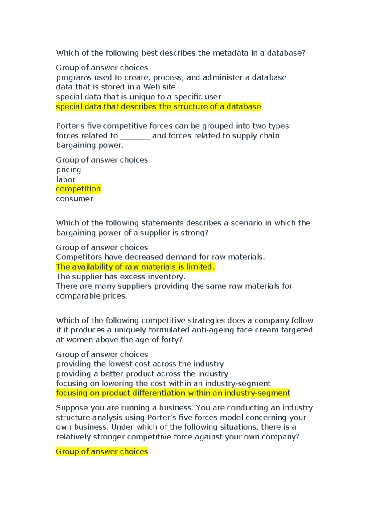Biweek 5 quizzes - Which of the following best describes the metadata ...