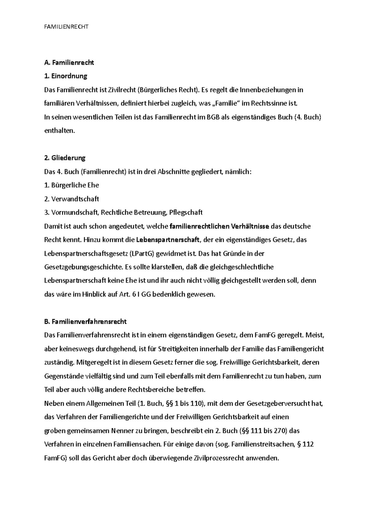 BGB - Familienrecht - Zusammenfassung - Familienrecht ist Zivilrecht Recht). Es regelt die - Studocu