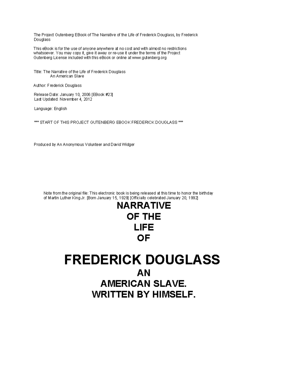 Narrative of the Life of Frederick Douglass by Frederick Douglass - You