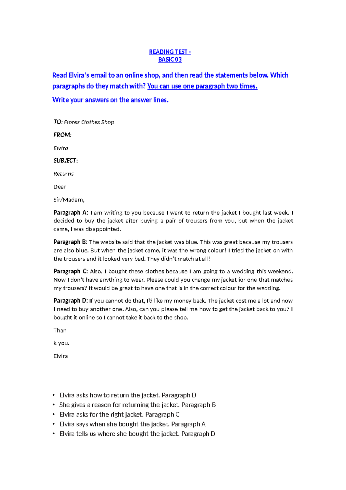 B03 - Skills Practice - Practica english talk - READING TEST - BASIC 03 ...