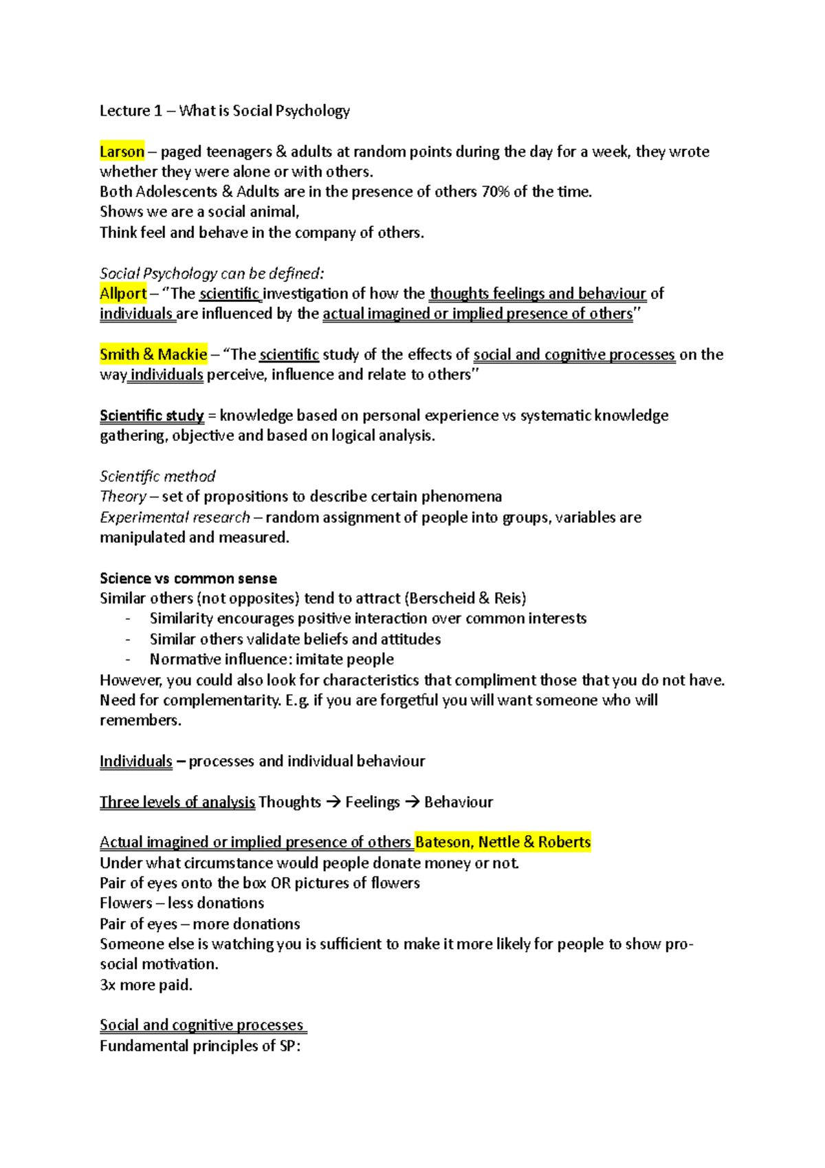 PS1016 - Social Psychology - Lecture 1 – What is Social Psychology ...