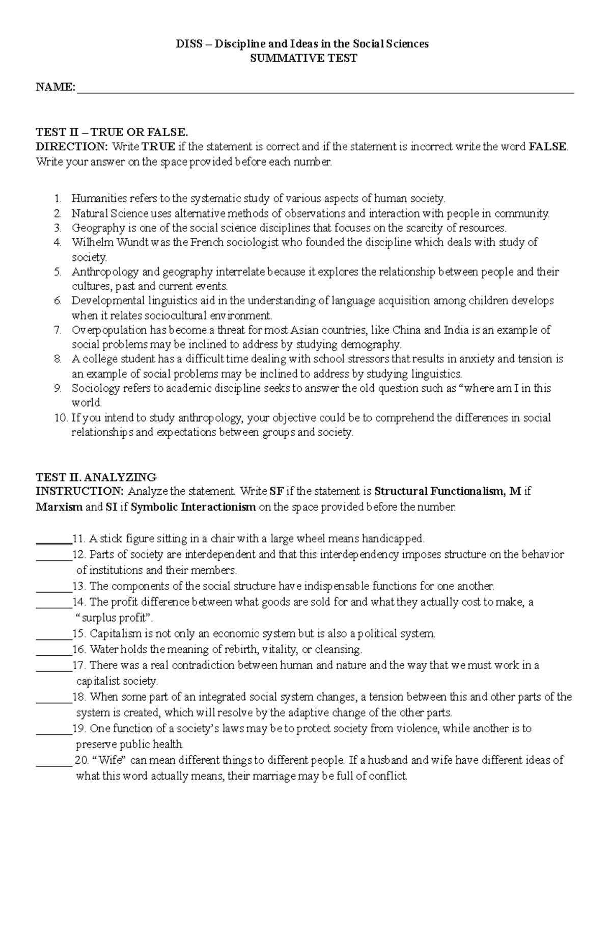 DISS - 1st Summative - ggadklskvosmc - DISS – Discipline and Ideas in ...