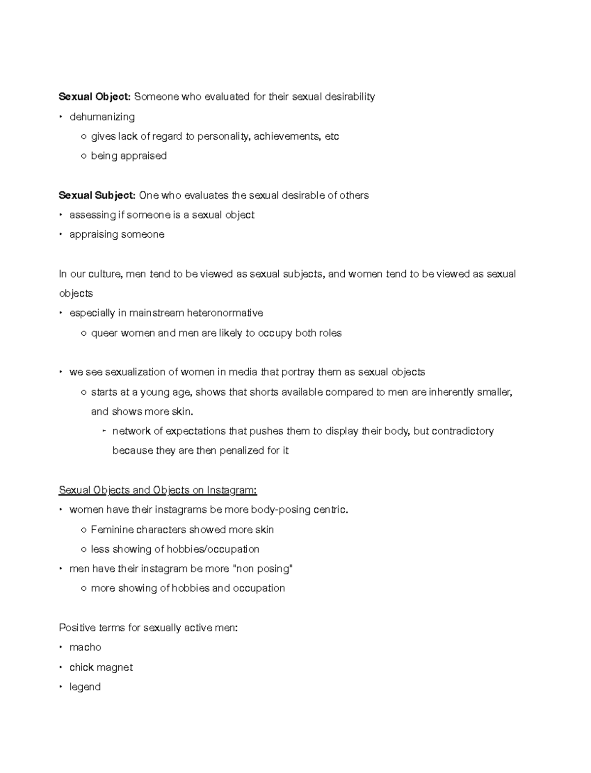Note Nov 8, 2022 - notes - Sexual Object: Someone who evaluated for ...