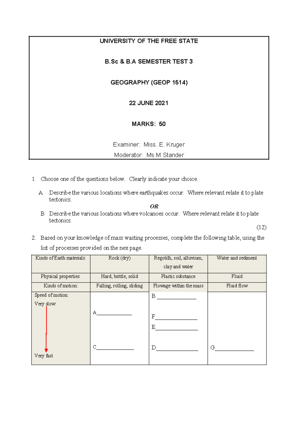 Toets 3-2021 - UNIVERSITY OF THE FREE STATE B & B SEMESTER TEST 3 ...