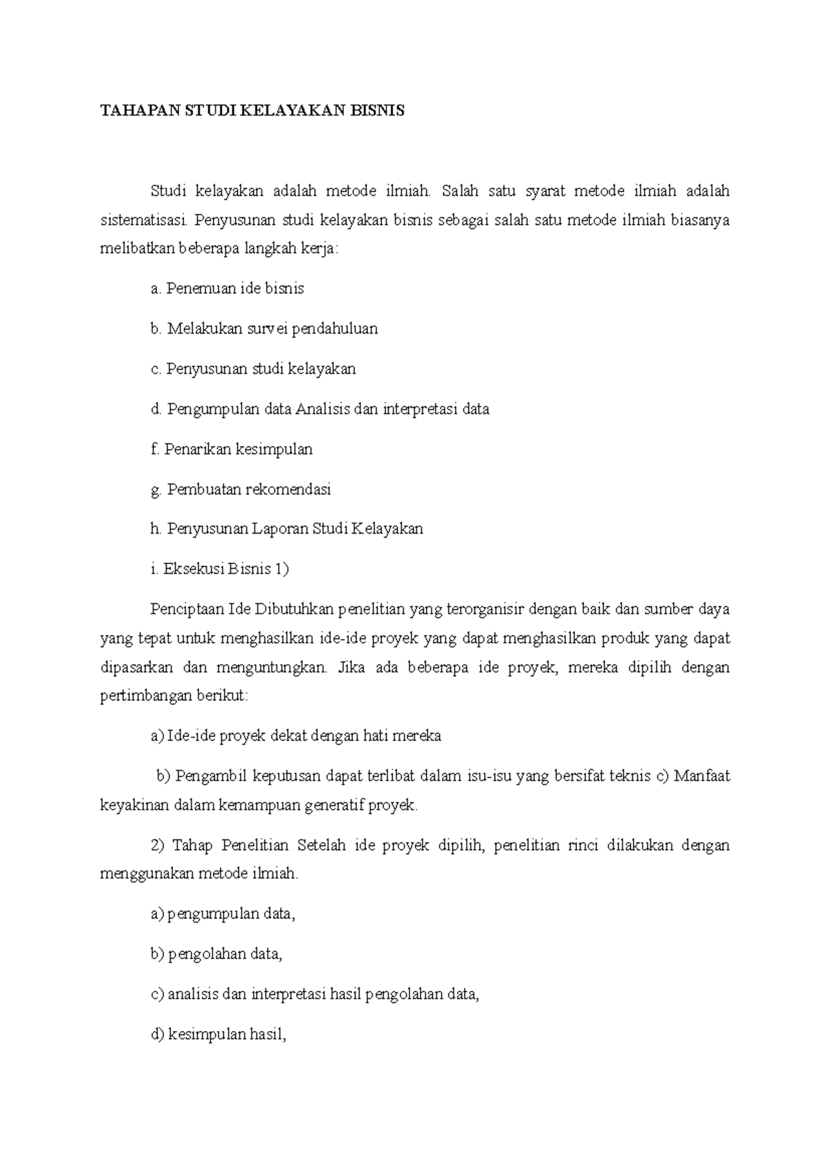 1. Tahapan Studi Kelayakan Bisnis - TAHAPAN STUDI KELAYAKAN BISNIS ...