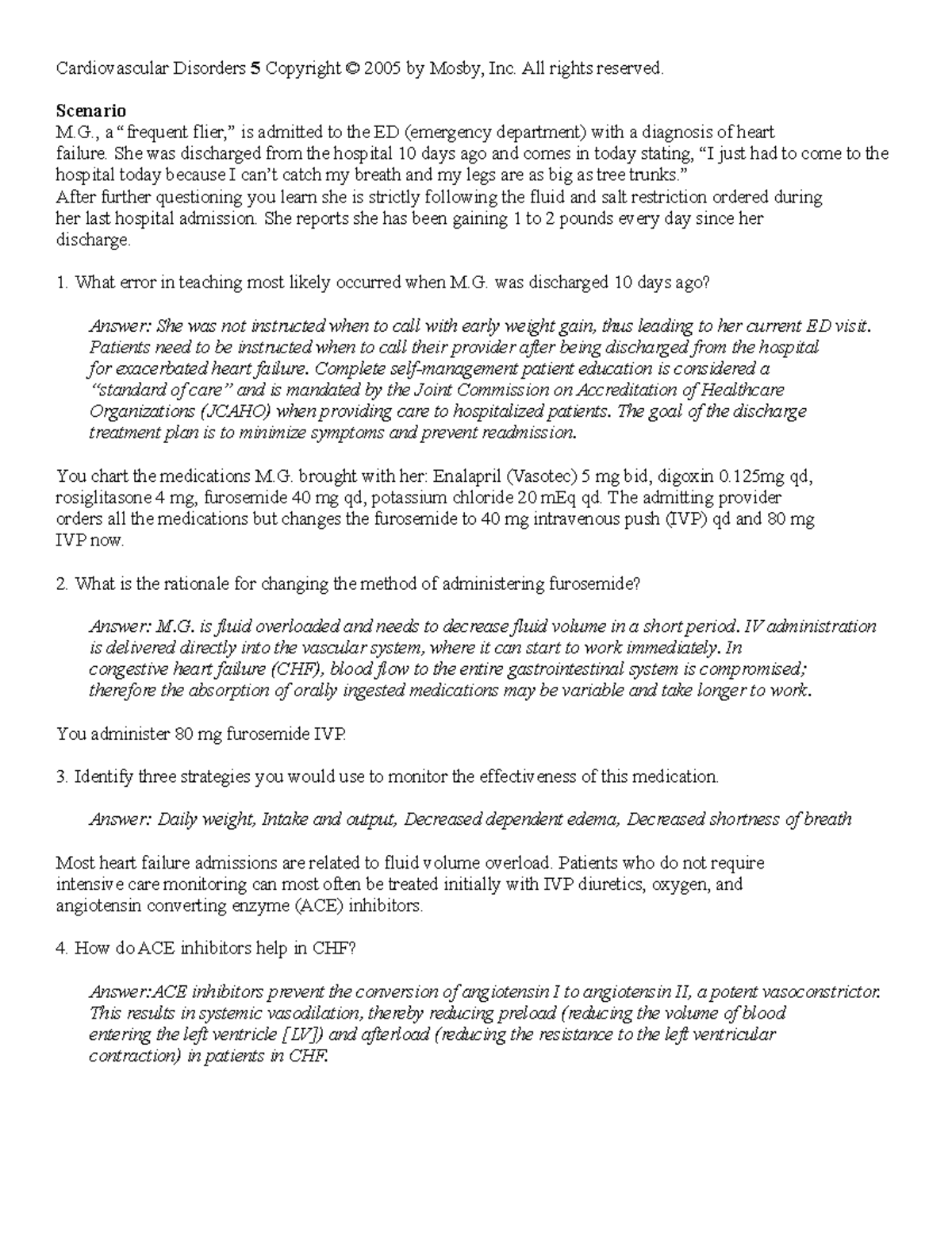 CHF Case Study on Canvas Answers Cardiovascular Disorders 5 Copyright