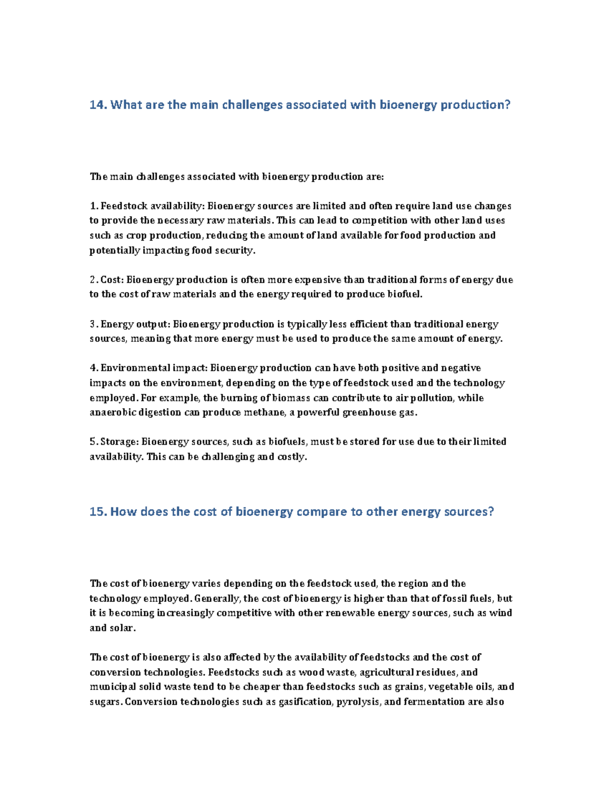 Bioenergy 3 - 14. What are the main challenges associated with ...