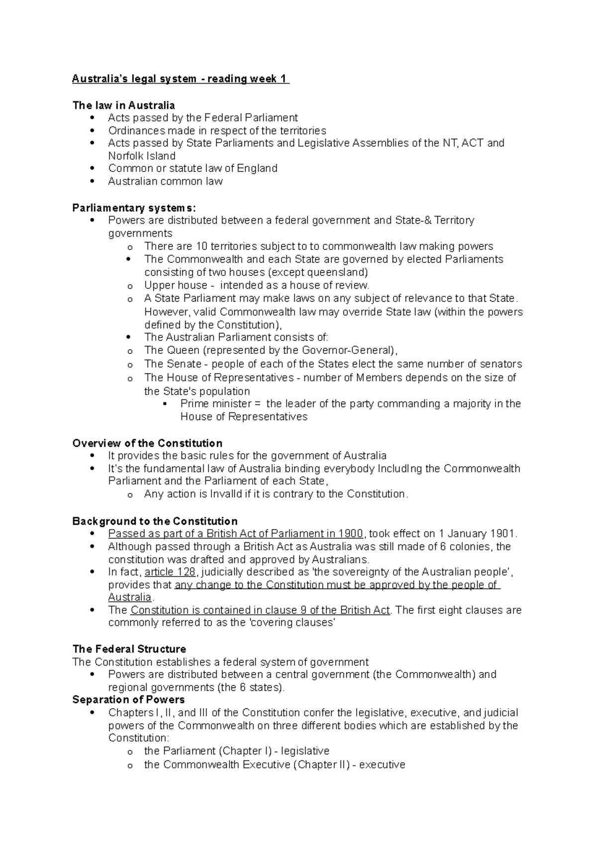 Australia's legal system LAWS1006 week 1 work - Australia’s legal ...